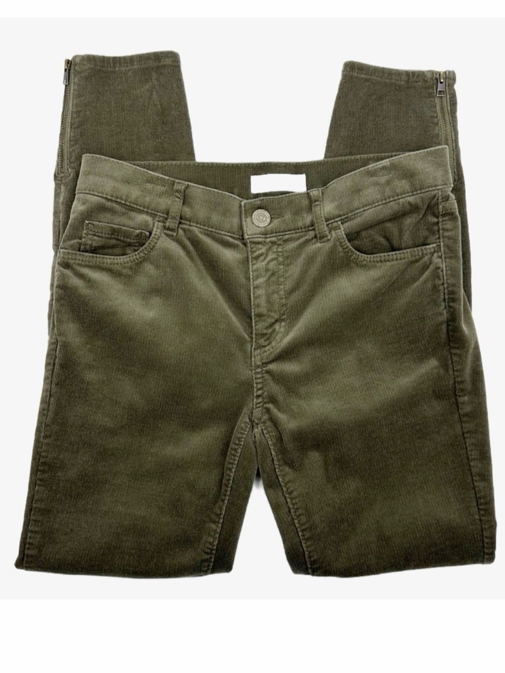 LOFT Modern Skinny Dark Olive Corduroy Ankle Zippers Pants Size 26/2